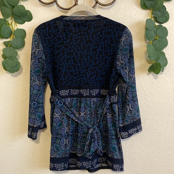 Vintage Y2K Boho Hippie Blue Floral Flare Sleeved Top✨ - Picture 6 of 7